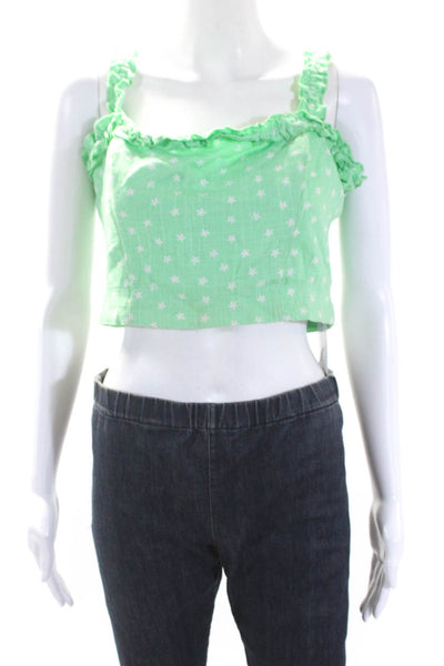 Finders Keepers Womens Printed Ruffled Cropped Tank Top Green White Size 6