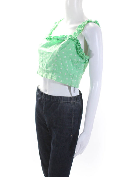 Finders Keepers Womens Printed Ruffled Cropped Tank Top Green White Size 6