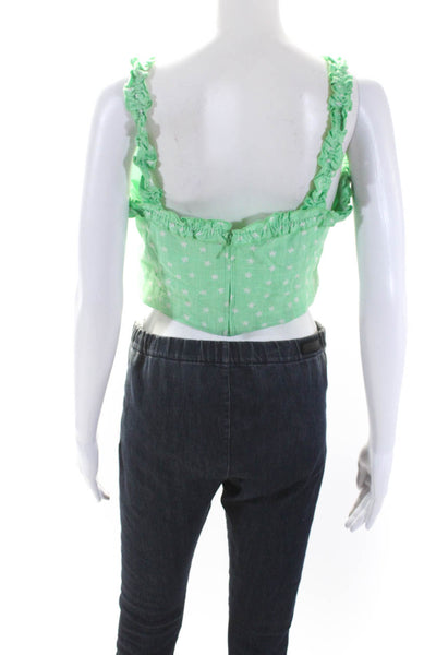 Finders Keepers Womens Printed Ruffled Cropped Tank Top Green White Size 6