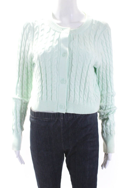 525 Womens Cable Knit Cardigan Sweater Mint Green Cotton Size Medium