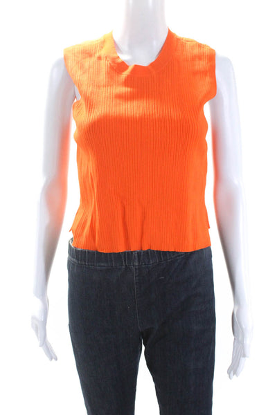 Frame Womens Ribbed Crew Neck Pullover Shell Sweater Orange Size Small