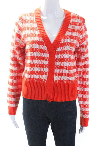 525 Womens Plaid Button Down Cardigan Sweater Orange White Size Medium