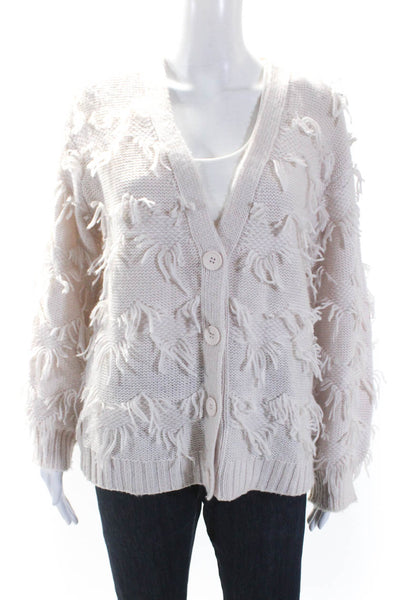 525 Womens Fringe Detail Button Down Cardigan Sweater Off White Size Small