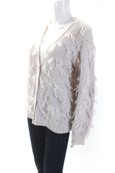 525 Womens Fringe Detail Button Down Cardigan Sweater Off White Size Small