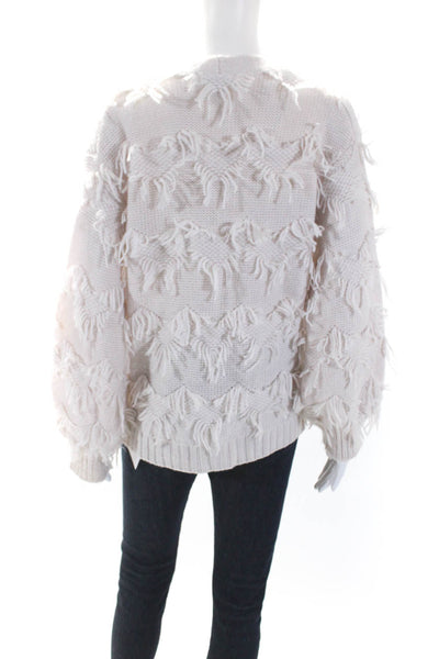 525 Womens Fringe Detail Button Down Cardigan Sweater Off White Size Small