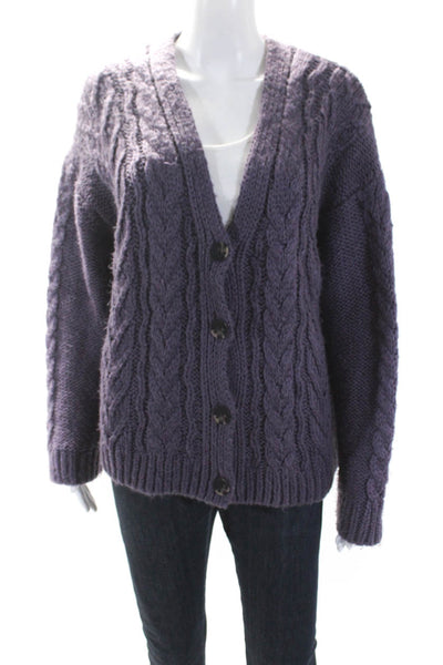 525 Womens Cable Knit Button Down Cardigan Sweater Purple Size Large