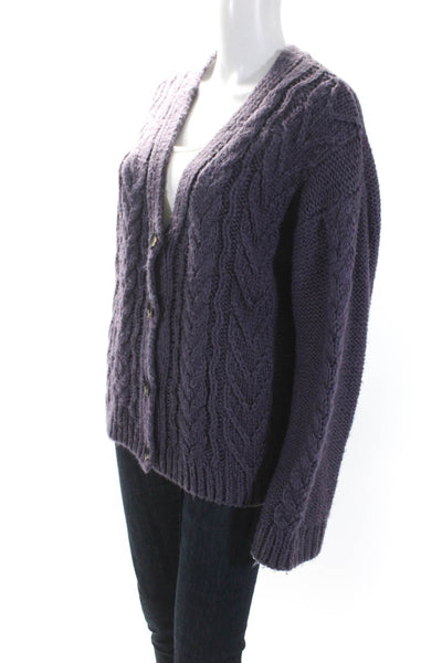 525 Womens Cable Knit Button Down Cardigan Sweater Purple Size Large