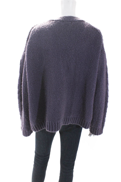 525 Womens Cable Knit Button Down Cardigan Sweater Purple Size Large