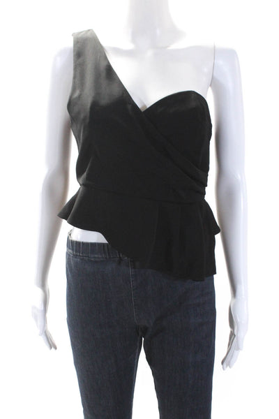 Superdown Womens Sleeveless One Shoulder Cropped Blouse Black Size Medium