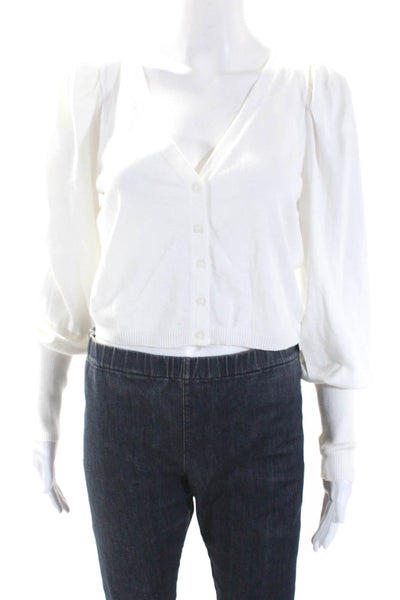 525 Womens Long Sleeves V Neck Button Down Cardigan Sweater White Size Medium