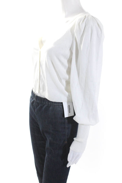 525 Womens Long Sleeves V Neck Button Down Cardigan Sweater White Size Medium