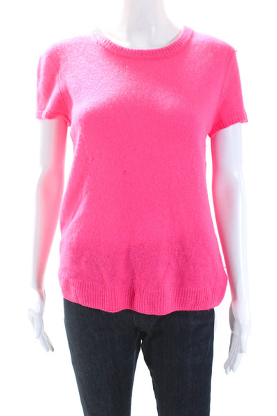 525 America Womens Cashmere Crew Neck Short Sleeves Sweater Pink Size Small