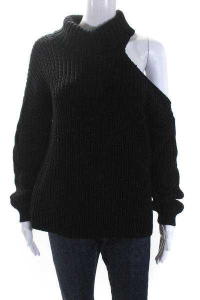 525 Womens Long Sleeves Cold Shoulder Turtleneck Sweater Black Size Medium