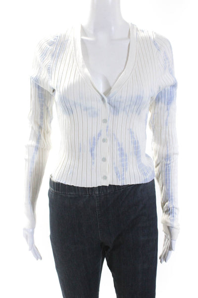 525 Womens Tie Dye Print Button Down Cardigan Sweater White Blue Size Medium