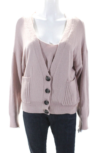 525 Womens Long Sleeves Button Down Cardigan Twinset Sweater Pink Size Small