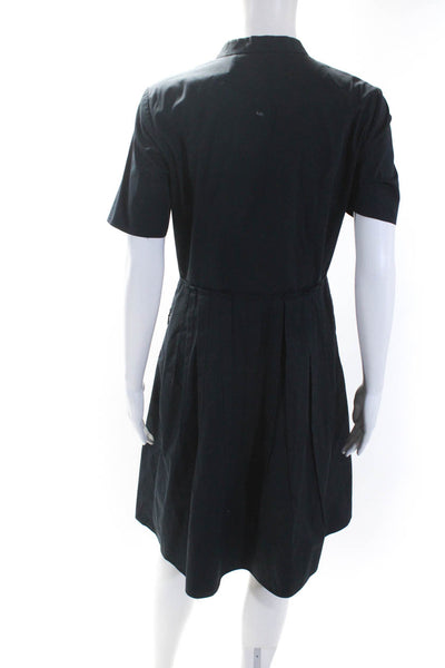 Elie Tahari Womens Woven Zip Up Short Sleeve A-Line Pleated Dress Navy Size 6