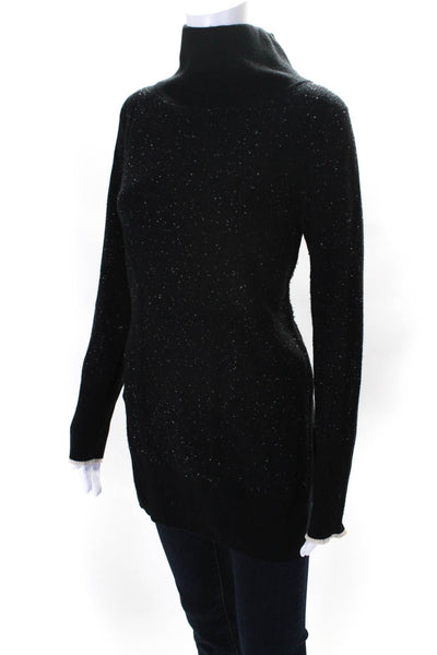 Rag & Bone Womens Cashmere Speckled Knit Mock Neck Sweater Top Black Size S
