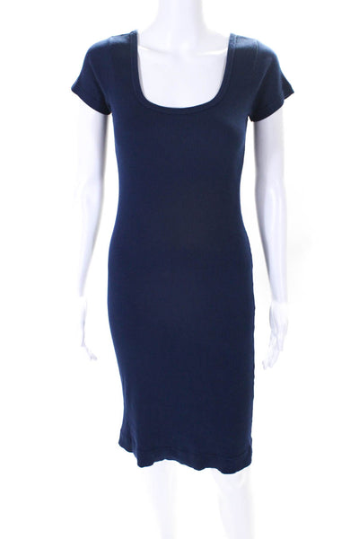 Christina Lehr Womens Cotton Short Sleeve Scoop Neck Ribbed Sundress Blue Size 2