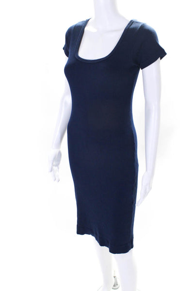 Christina Lehr Womens Cotton Short Sleeve Scoop Neck Ribbed Sundress Blue Size 2