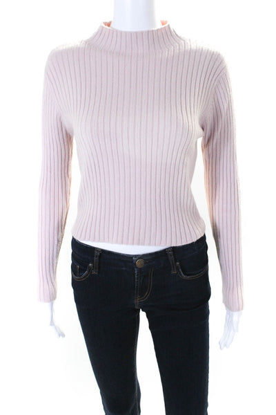 Natacha Womens Mock Neck Ribbed Long Sleeves Cropped Pullover Sweater Pink Size