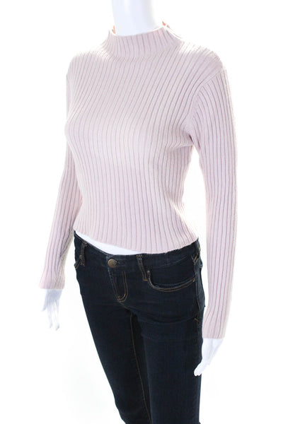 Natacha Womens Mock Neck Ribbed Long Sleeves Cropped Pullover Sweater Pink Size