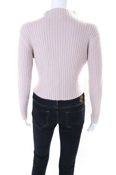 Natacha Womens Mock Neck Ribbed Long Sleeves Cropped Pullover Sweater Pink Size