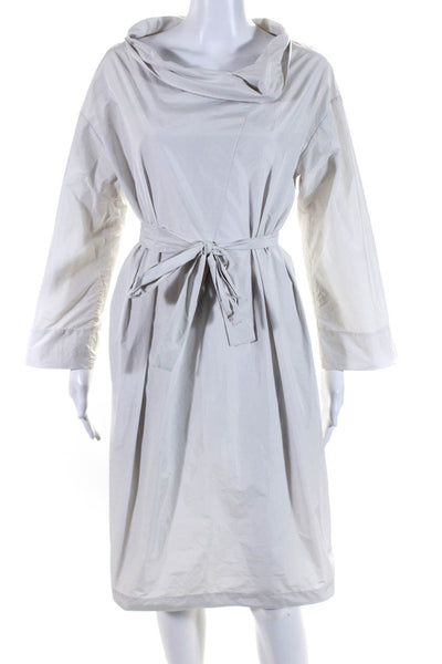 Peter O. Mahler Womens Long Sleeve Mock Neck Belted Shift Dress White Size 1