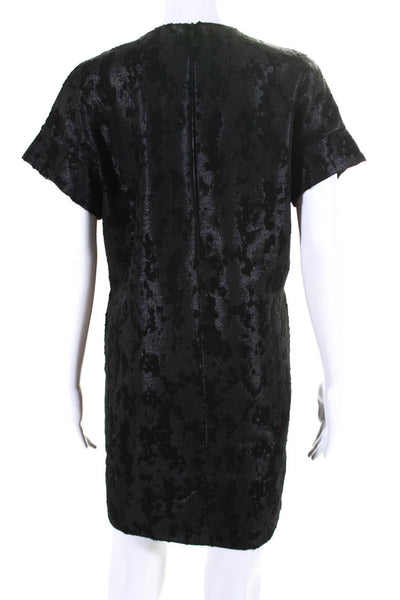 COS Womens Abstract Textured Zip Round Neck Short Sleeve Midi Dress Black Size 6