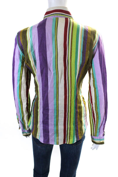 Etro Womens Linen Long Sleeve Striped Button Down Blouse Multicolor Size 42