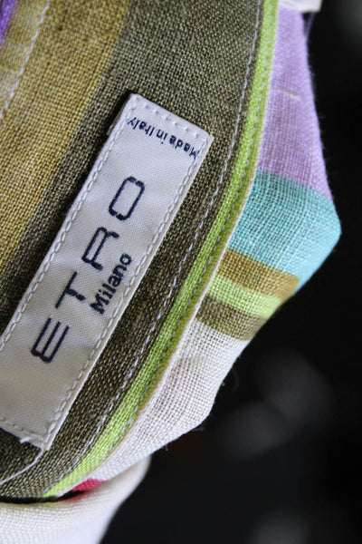 Etro Womens Linen Long Sleeve Striped Button Down Blouse Multicolor Size 42