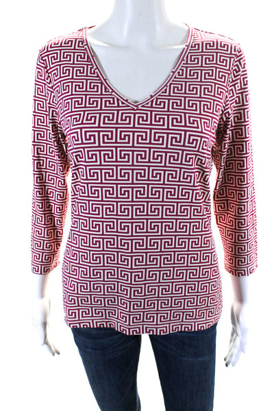 J. Mclaughlin Womens V Neck Geometric Print Long Sleeve Blouse Red Size S