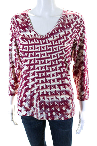 J. Mclaughlin Womens V Neck Geometric Print Long Sleeve Blouse Red Size S