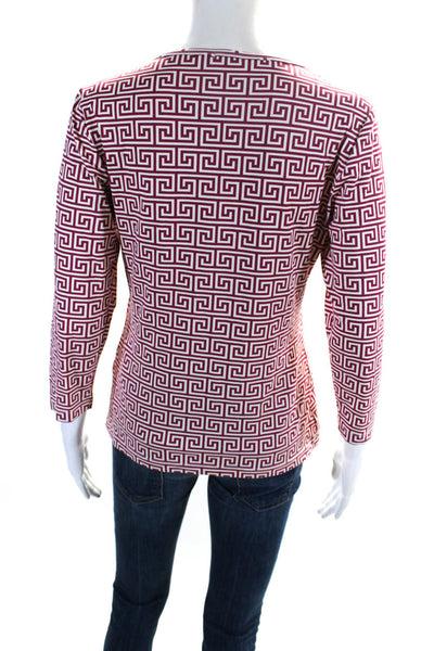 J. Mclaughlin Womens V Neck Geometric Print Long Sleeve Blouse Red Size S