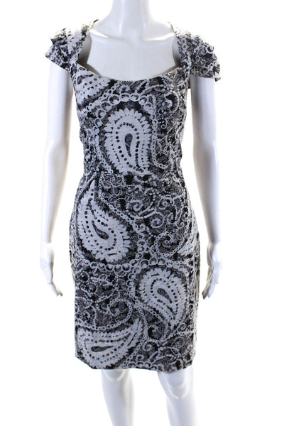 David Meister Women's Square Neck Short Sleeve A-Line Mini Dress Paisley Size 6