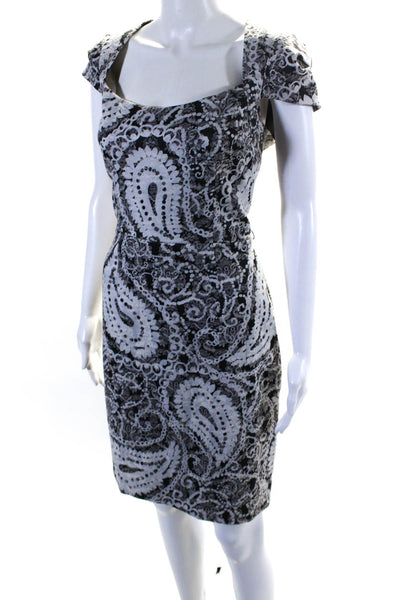 David Meister Women's Square Neck Short Sleeve A-Line Mini Dress Paisley Size 6