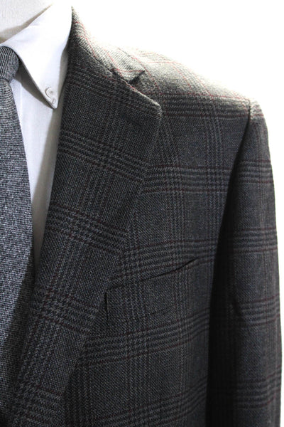 Round Tree &York Men's Collared Long Sleeves Two Button Plaid Jacket Size 46
