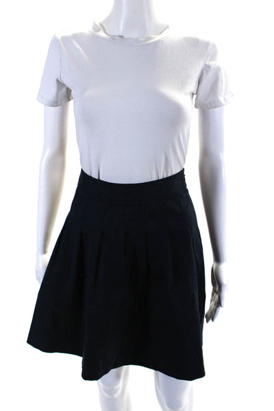 Theory Womens Side Zip Closure Pleated Navy Blue Knee Length Skater Skirt Size 4