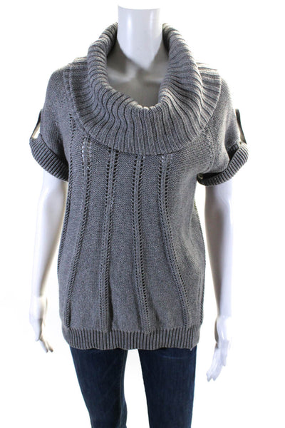 BCBG Max Azria Womens Chunky Rib Knit Short Sleeve Heather Grey Sweater Size