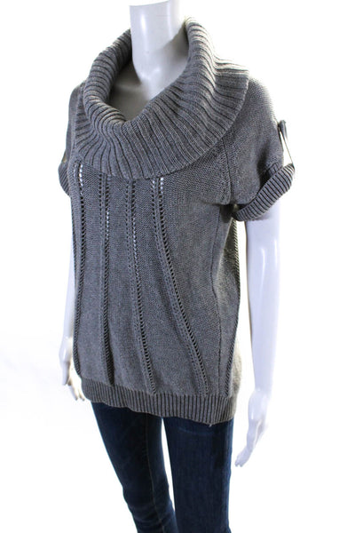 BCBG Max Azria Womens Chunky Rib Knit Short Sleeve Heather Grey Sweater Size