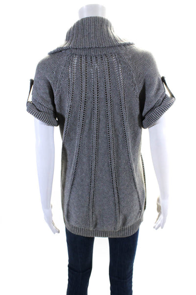 BCBG Max Azria Womens Chunky Rib Knit Short Sleeve Heather Grey Sweater Size