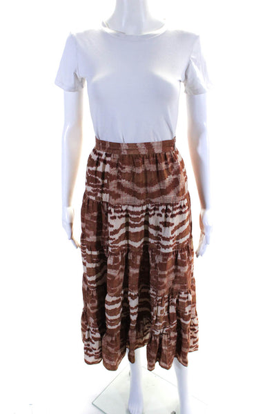 Ulla Johnson Women's Zip Closure Pocket Tiered Flare Midi Skirt Brown Size S