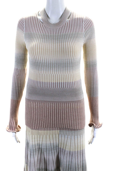 Jonathan Simkhai Women's Long Sleeves Two Piece Sweater Set Beige Size S