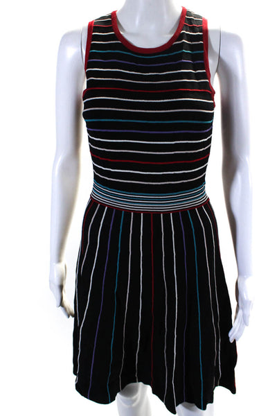 Parker Womens Back Zip Sleeveless Striped Knit A Line Dress Black Multi Size XS