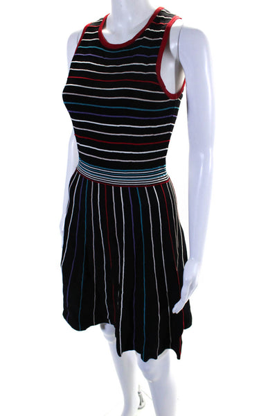 Parker Womens Back Zip Sleeveless Striped Knit A Line Dress Black Multi Size XS