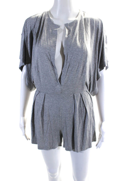 Norma Kamali Womens Short Sleeve Deep V Neck Knit Romper Gray Size Extra Small