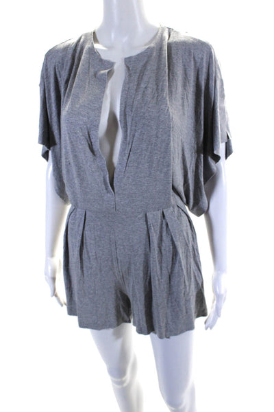 Norma Kamali Womens Short Sleeve Deep V Neck Knit Romper Gray Size Extra Small