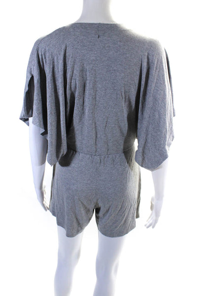 Norma Kamali Womens Short Sleeve Deep V Neck Knit Romper Gray Size Extra Small