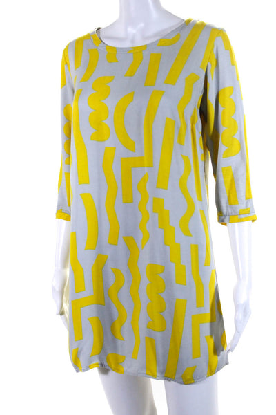 Dusen Dusen Womens Geometric Print Long Sleeve Shift Dress Yellow Size PS