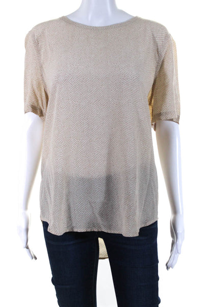 Equipment Femme Silk Scoop Neck Short Sleeve Spotted Print Blouse Beige Size L