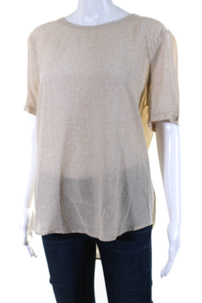 Equipment Femme Silk Scoop Neck Short Sleeve Spotted Print Blouse Beige Size L